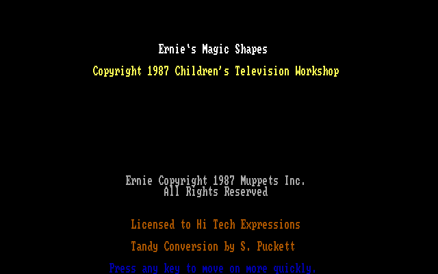 Ernie's Magic Shapes IBM PC/Compatibles Screenshot: Copyright screen.