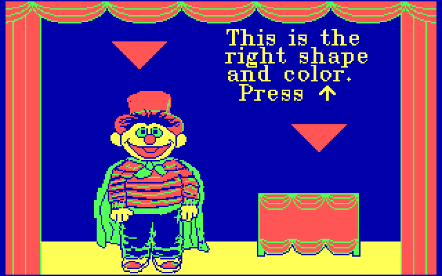 Ernie's Magic Shapes IBM PC/Compatibles Screenshot: Game instructions; this is the both right shape and color.