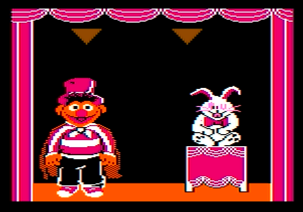 Ernie's Magic Shapes Apple II Screenshot: A rabbit appears when you answer correctly.