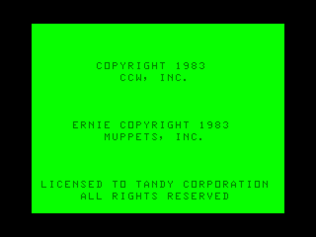 Ernie's Magic Shapes TRS-80 Color Computer Screenshot: Copyright information.