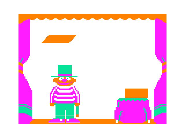 Ernie's Magic Shapes TRS-80 Color Computer Screenshot: Hmm...these shapes don't match.