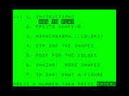 Ernie's Magic Shapes for TRS-80 Color Computer - The main menu.