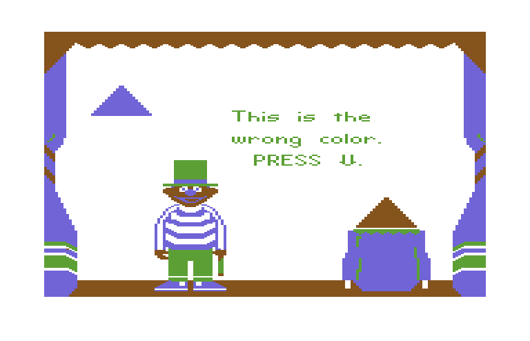 Ernie's Magic Shapes Commodore 64 Screenshot: Game instructions.