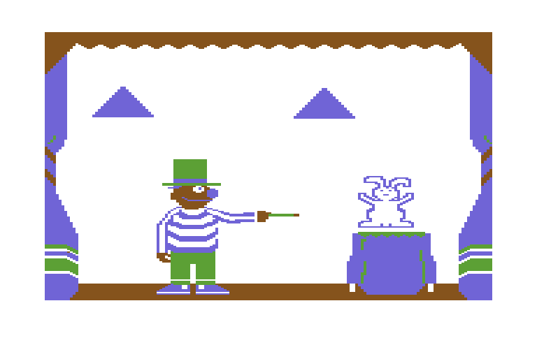 Ernie's Magic Shapes Commodore 64 Screenshot: A rabbit appears for right answers.