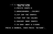 Ernie's Magic Shapes for Commodore 64 - The main menu.