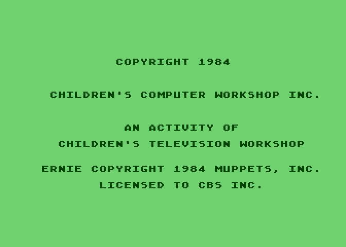 Ernie's Magic Shapes Atari 8-bit Screenshot: Copyright information.