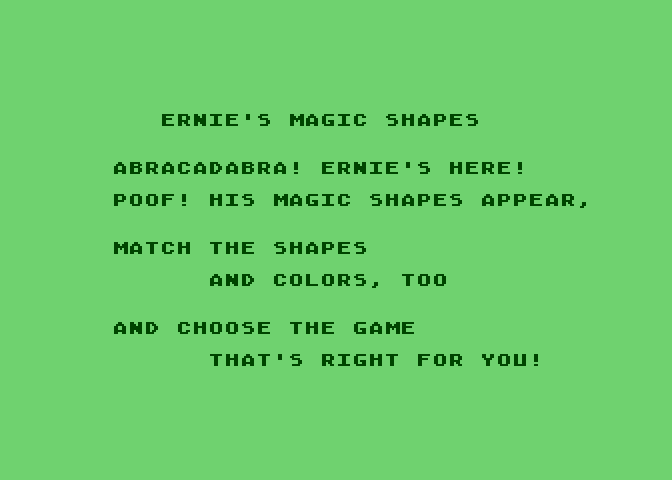 Ernie's Magic Shapes Atari 8-bit Screenshot: Welcome to the game.
