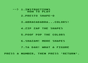 Ernie's Magic Shapes for Atari 8-bit - The main menu.