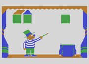 Ernie's Magic Shapes for Atari 8-bit - Ernie zaps correct answers to the top of the screen.