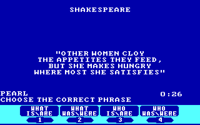 Jeopardy! 25th Anniversary Edition IBM PC/Compatibles Screenshot: Choose the correct phrase for this daily double...