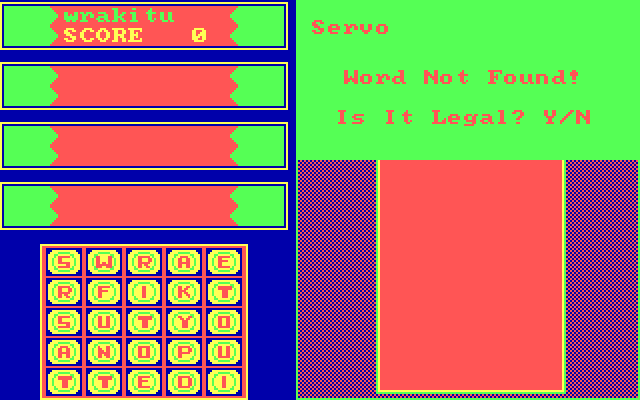 Big Boggle IBM PC/Compatibles Screenshot: Adding up the score...is this a legal word?