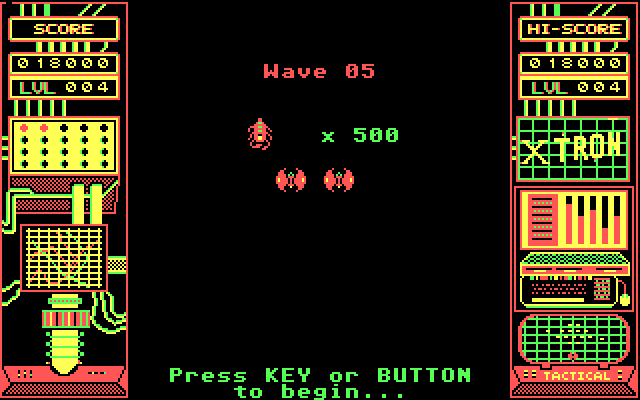Xtron IBM PC/Compatibles Screenshot: Ready to begin wave 05?