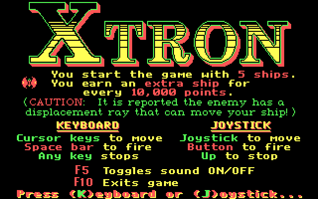 Xtron IBM PC/Compatibles Screenshot: Title screen.