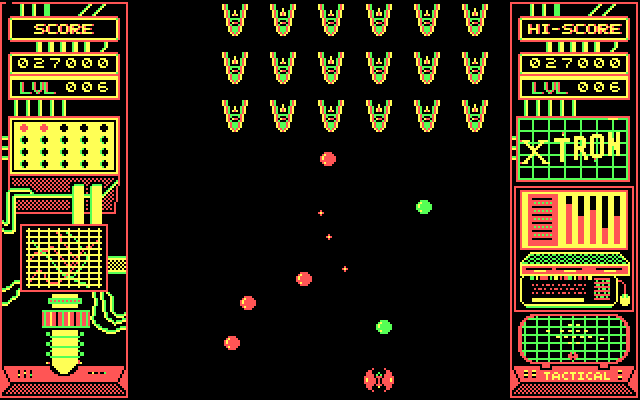 Xtron IBM PC/Compatibles Screenshot: The waves get more difficult as the game progresses.