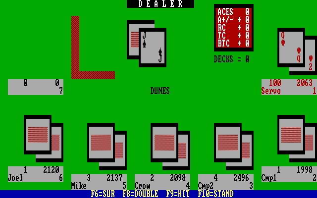 Ken Uston's Profe$$ional Blackjack IBM PC/Compatibles Screenshot: Optionally view some stat boxes.