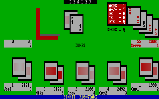 Ken Uston's Profe$$ional Blackjack IBM PC/Compatibles Screenshot: Hit or stand at this point?