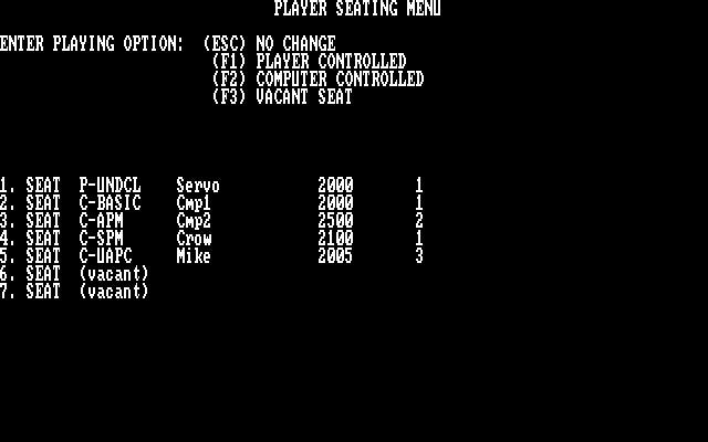 Ken Uston's Profe$$ional Blackjack IBM PC/Compatibles Screenshot: Setting up players.
