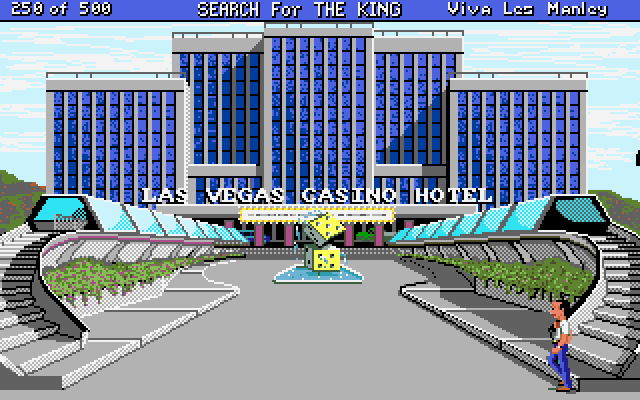 Les Manley in: Search for the King IBM PC/Compatibles Screenshot: Outside the Vegas hotel...