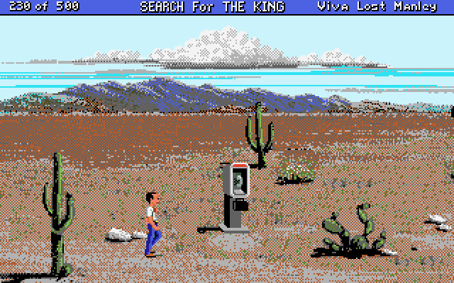 Les Manley in: Search for the King IBM PC/Compatibles Screenshot: Why is there a phone in the desert?