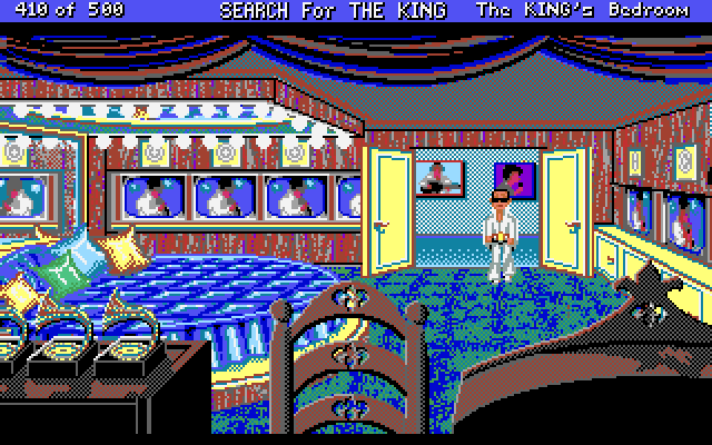 Les Manley in: Search for the King IBM PC/Compatibles Screenshot: The bedroom; anything hidden here?