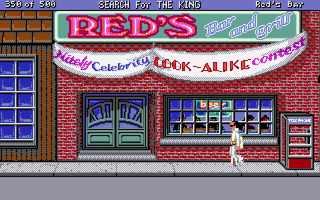 Les Manley in: Search for the King IBM PC/Compatibles Screenshot: Time to enter an Elvis look-alike contest...
