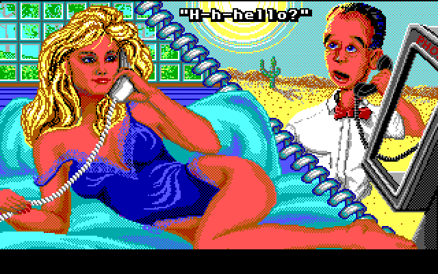Les Manley in: Search for the King IBM PC/Compatibles Screenshot: Stella calls the phone in the middle of the desert for no reason...