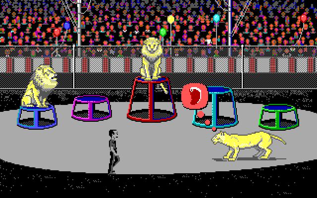 Les Manley in: Search for the King IBM PC/Compatibles Screenshot: Yikes, lions! Be careful...