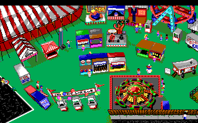 Les Manley in: Search for the King IBM PC/Compatibles Screenshot: View of the circus grounds.