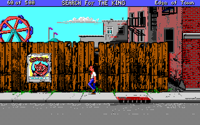 Les Manley in: Search for the King IBM PC/Compatibles Screenshot: Hmm, there's a circus nearby!