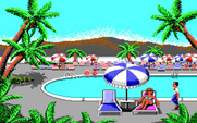 Les Manley in: Search for the King for IBM PC/Compatibles - Hmm, who's that lounging by the pool?