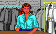 Les Manley in: Search for the King for IBM PC/Compatibles - Picking up a suit at the cleaners...