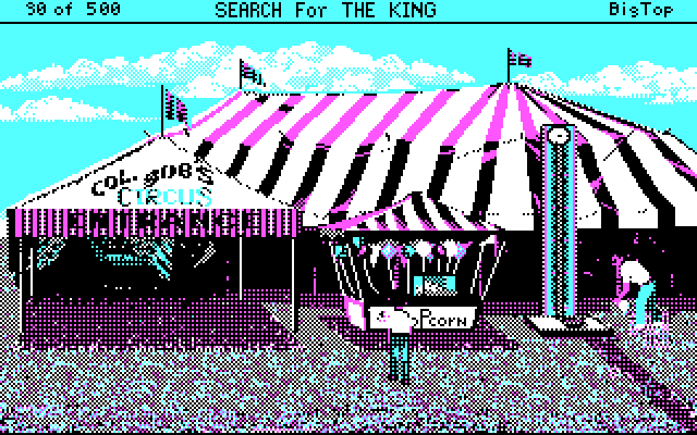 Les Manley in: Search for the King IBM PC/Compatibles Screenshot: View of the circus tent.