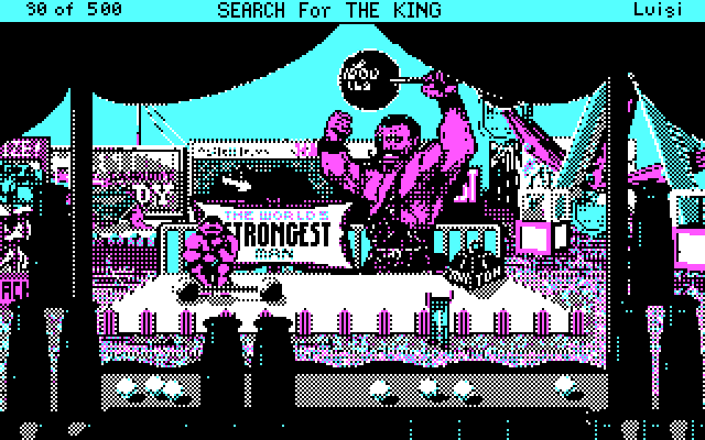 Les Manley in: Search for the King IBM PC/Compatibles Screenshot: The worlds strongest man!