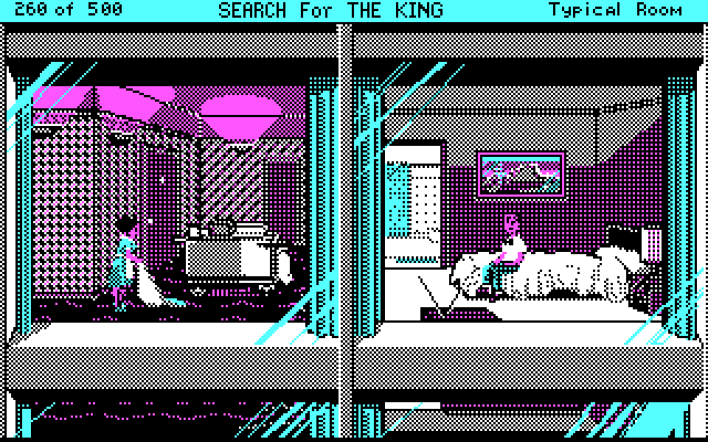 Les Manley in: Search for the King IBM PC/Compatibles Screenshot: Les makes a mess of the bed to distract the hotel maid...