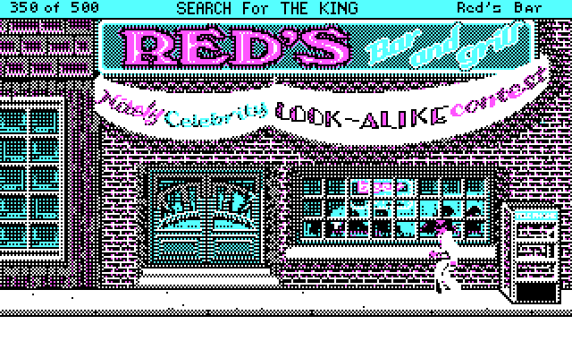 Les Manley in: Search for the King IBM PC/Compatibles Screenshot: At the bar; time to enter an Elvis look-alike contest!