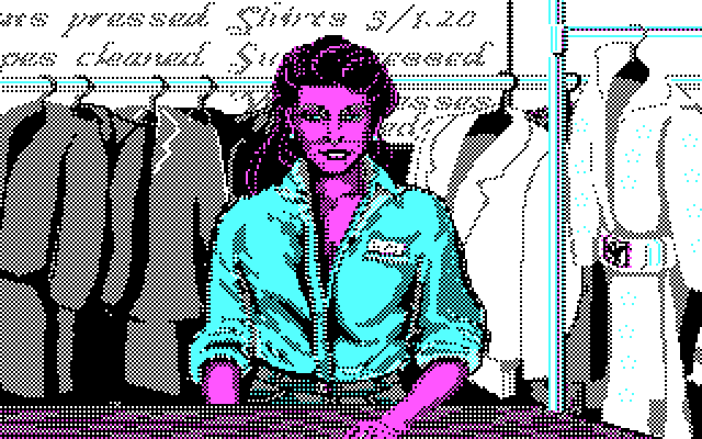 Les Manley in: Search for the King IBM PC/Compatibles Screenshot: Picking up a suit at the cleaners...