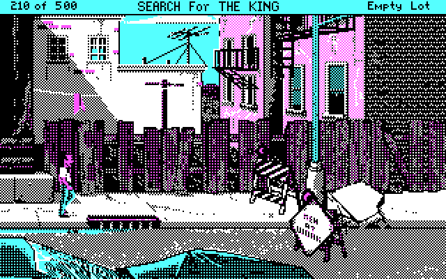 Les Manley in: Search for the King IBM PC/Compatibles Screenshot: A dead end...but what's that on the line?
