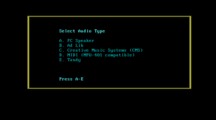 Les Manley in: Search for the King IBM PC/Compatibles Screenshot: Select audio type.