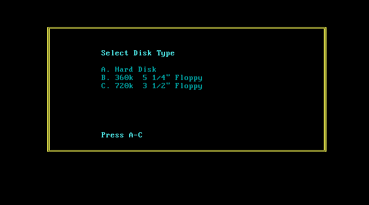 Les Manley in: Search for the King IBM PC/Compatibles Screenshot: Select disk type.