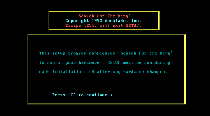 Les Manley in: Search for the King IBM PC/Compatibles Screenshot: Setup introduction.