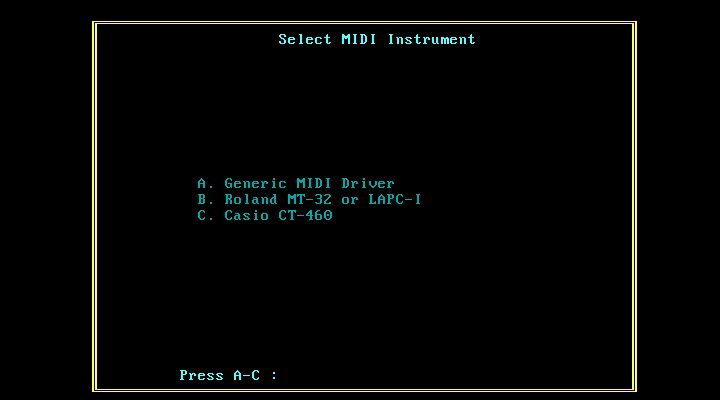 Les Manley in: Search for the King IBM PC/Compatibles Screenshot: There are a few additional MIDI options.