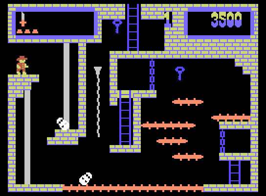 Montezuma's Revenge ColecoVision Screenshot: A blue key! Useful, but how to reach it?
