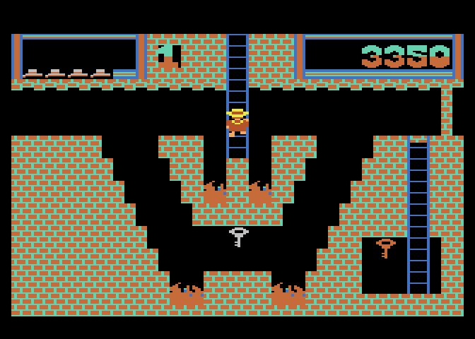 Montezuma's Revenge Atari 5200 Screenshot: Don't fall in the fire trying to reach that key...