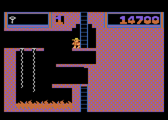 Montezuma's Revenge Atari 5200 Screenshot: Hmm...how do I get past this gap?