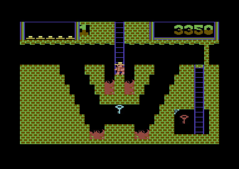Montezuma's Revenge Commodore 64 Screenshot: Don't fall into the fire trying to reach the key...