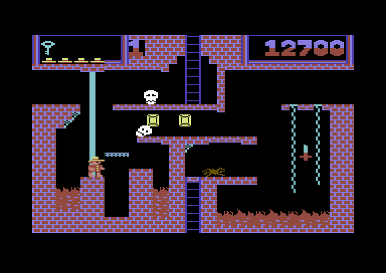Montezuma's Revenge Commodore 64 Screenshot: Each screen has a unique challenge.