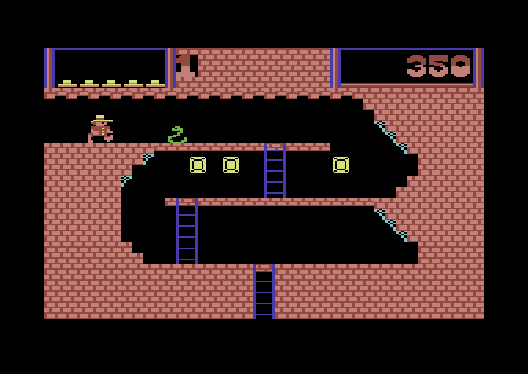 Montezuma's Revenge Commodore 64 Screenshot: One snake and a few treasures...an almost safe room!