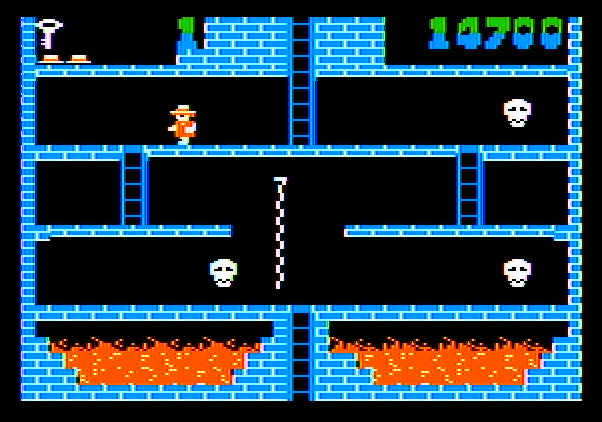 Montezuma's Revenge Apple II Screenshot: Running from skulls...