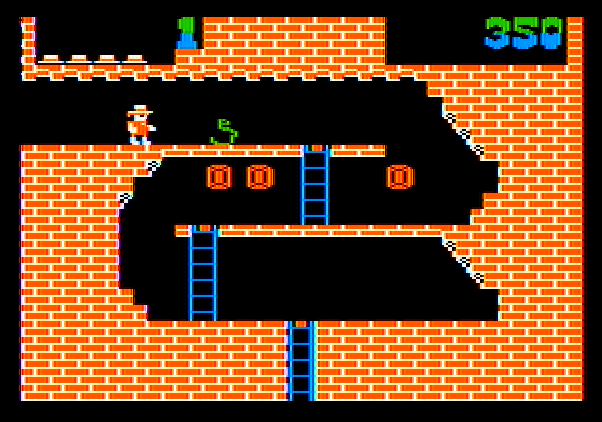 Montezuma's Revenge Apple II Screenshot: A snake! But also some treasure...