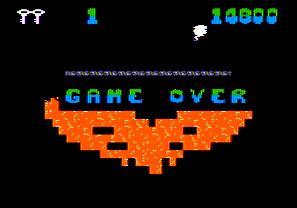 Montezuma's Revenge Apple II Screenshot: Game over.